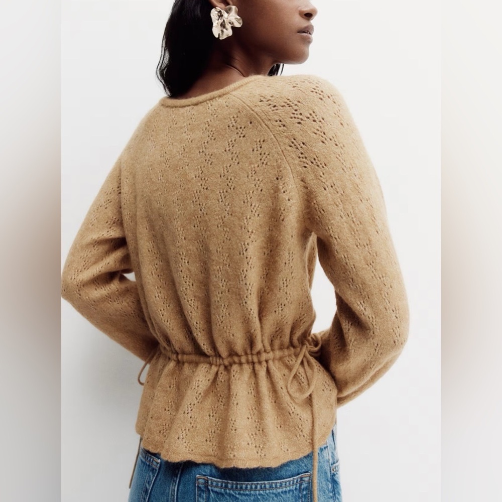 NEW H&M Pointelle-Knit Peplum Top Beige Size Medium - Picture 6 of 11